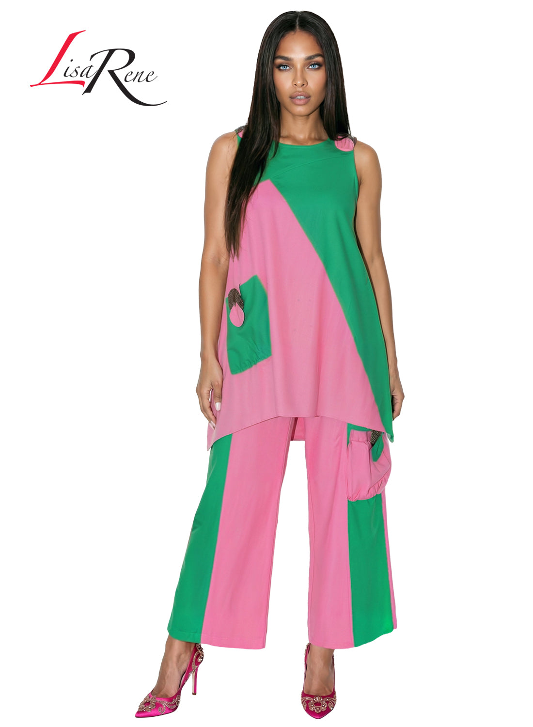 Lisa Rene' , 2Pc. Tunic & Pant Set, Linen/Viscose Fabric