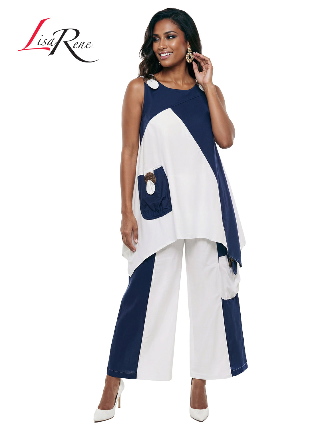 Lisa Rene' , 2Pc. Tunic & Pant Set, Linen/Viscose Fabric
