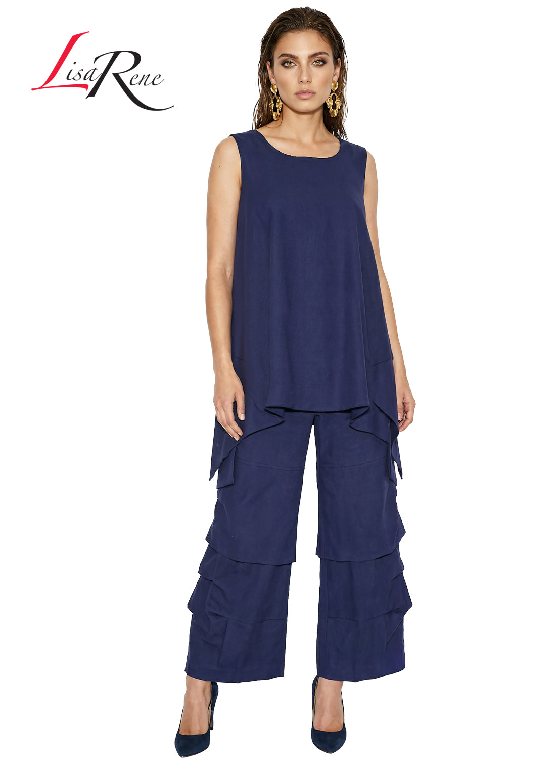 Lisa Rene' , 2Pc. Tunic & Pant Set, Linen/Viscose Fabric