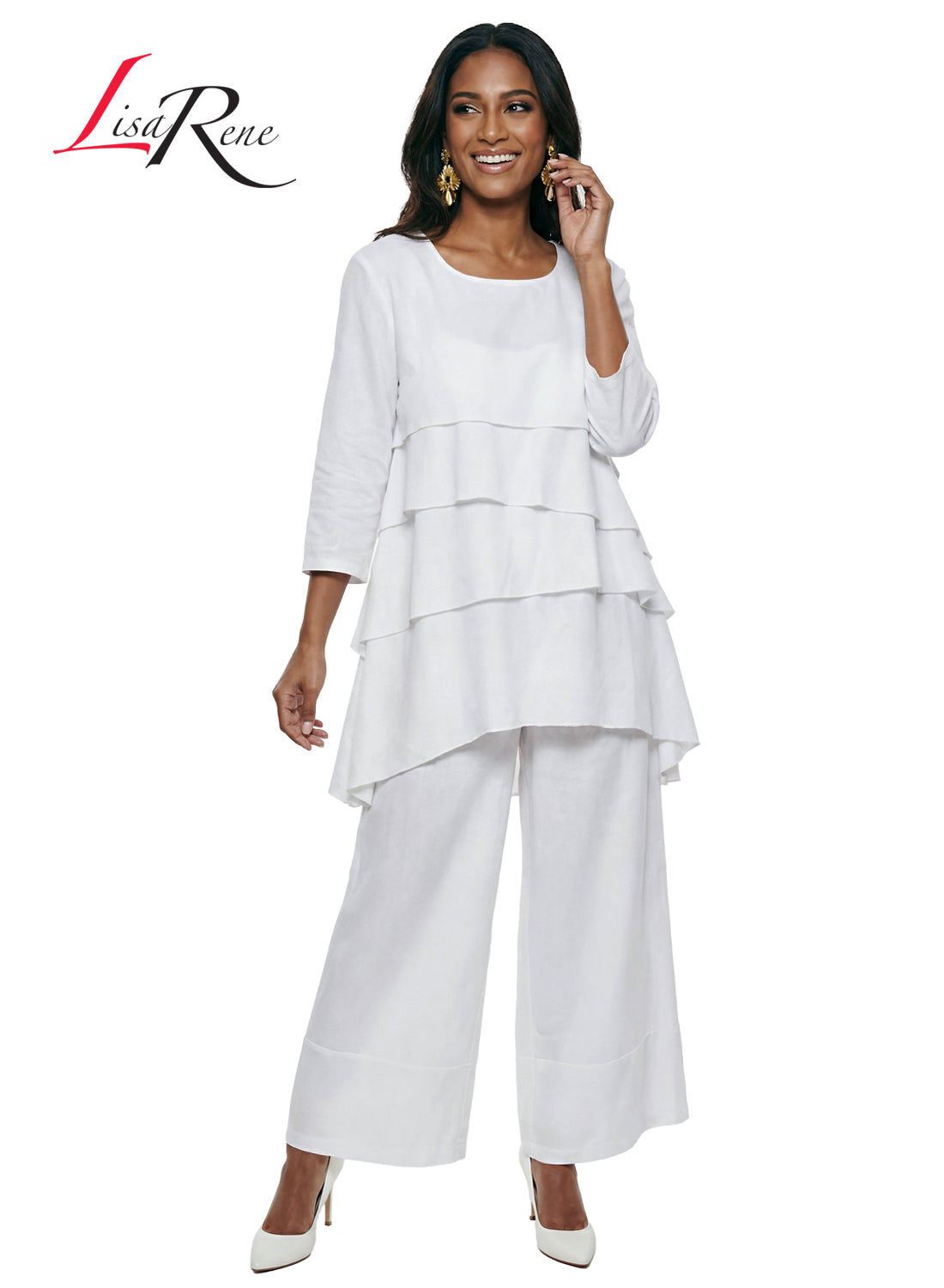 Lisa Rene' , 2Pc. Tunic & Pant Set, Linen/Viscose Fabric