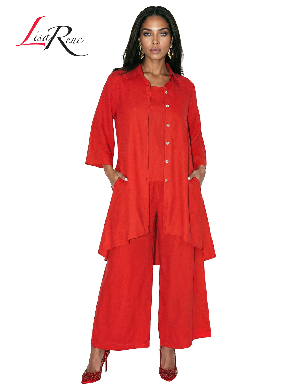 Lisa Rene' , 3Pc. Jacket, Cami & Pant Set, Linen/Viscose Fabric
