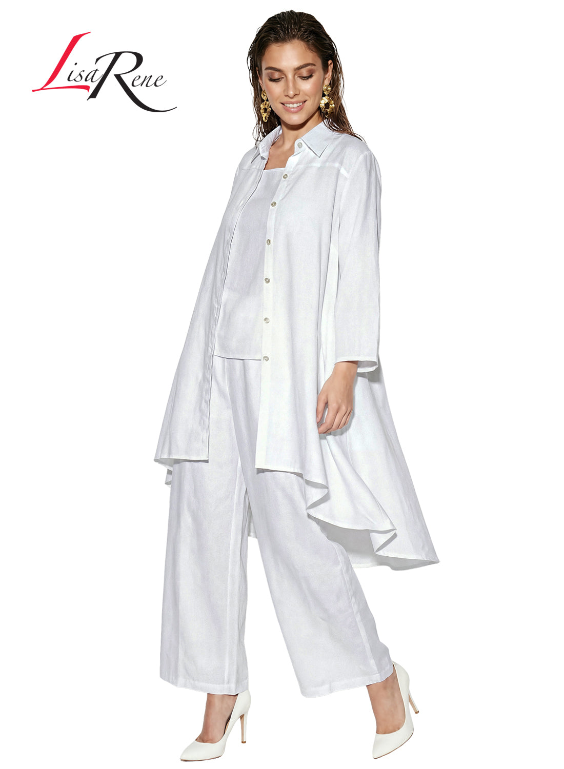Lisa Rene' , 3Pc. Jacket, Cami & Pant Set, Linen/Viscose Fabric