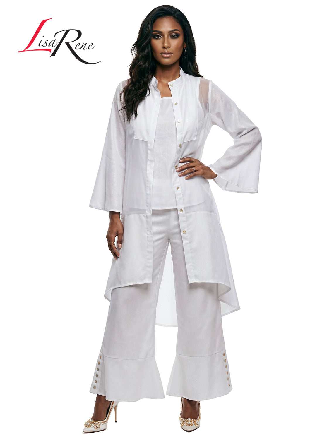 Lisa Rene' , 3Pc. Jacket, Cami & Pant Set, Linen/Viscose & Organza Fabrics