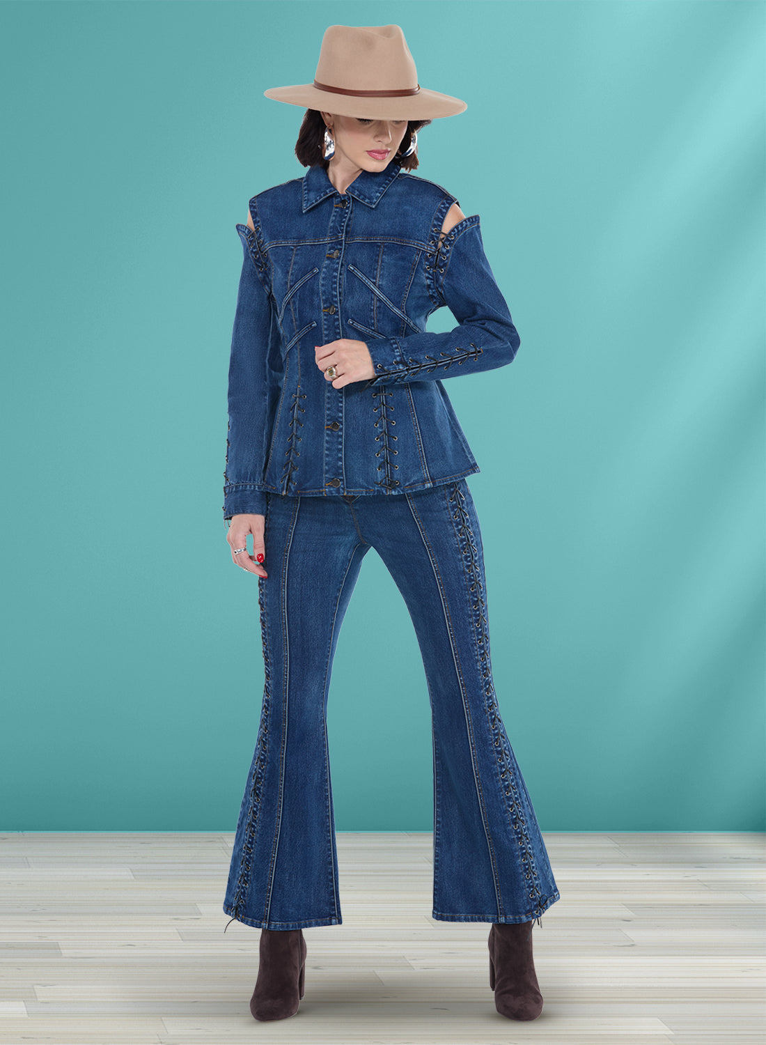 Donna Vinci Jeans Style 8494,DK. BLUE, 2pc. Jacket & Pant Set