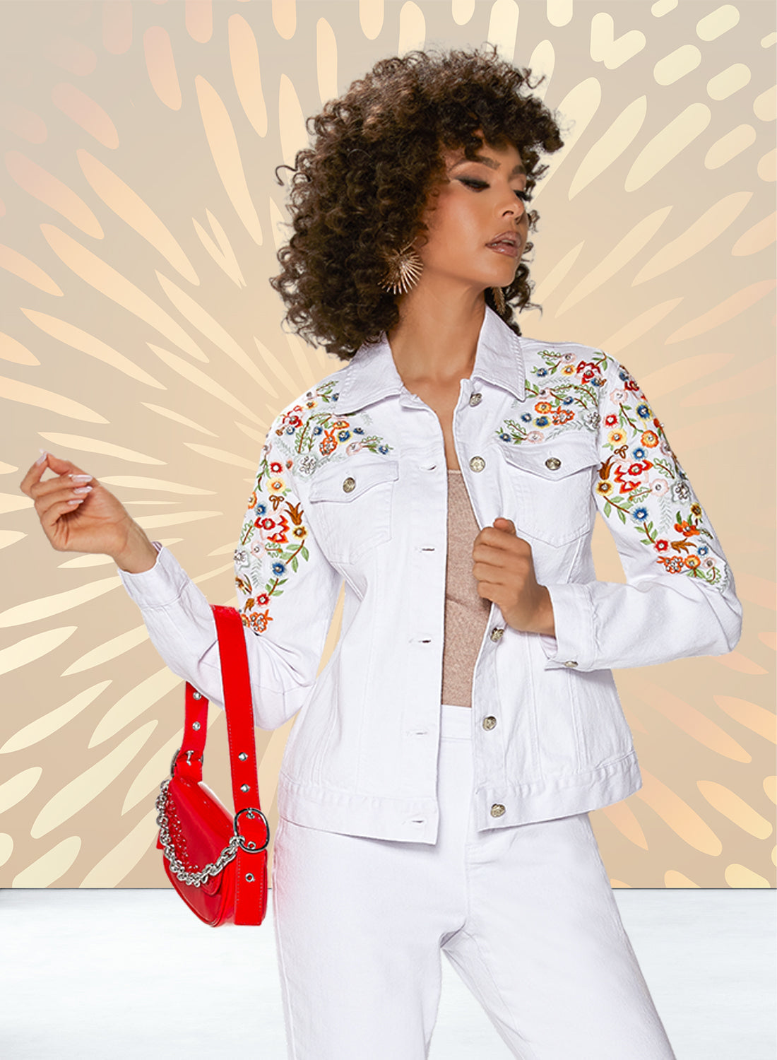 Donna Vinci Jeans Style 8487,WHITE/MULTI, 1 Pc. Jacket