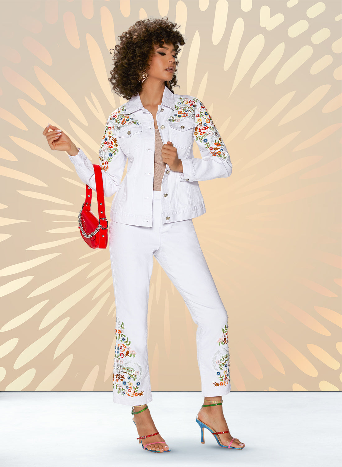 Donna Vinci Jeans Style 8487,WHITE/MULTI, 1 Pc. Jacket