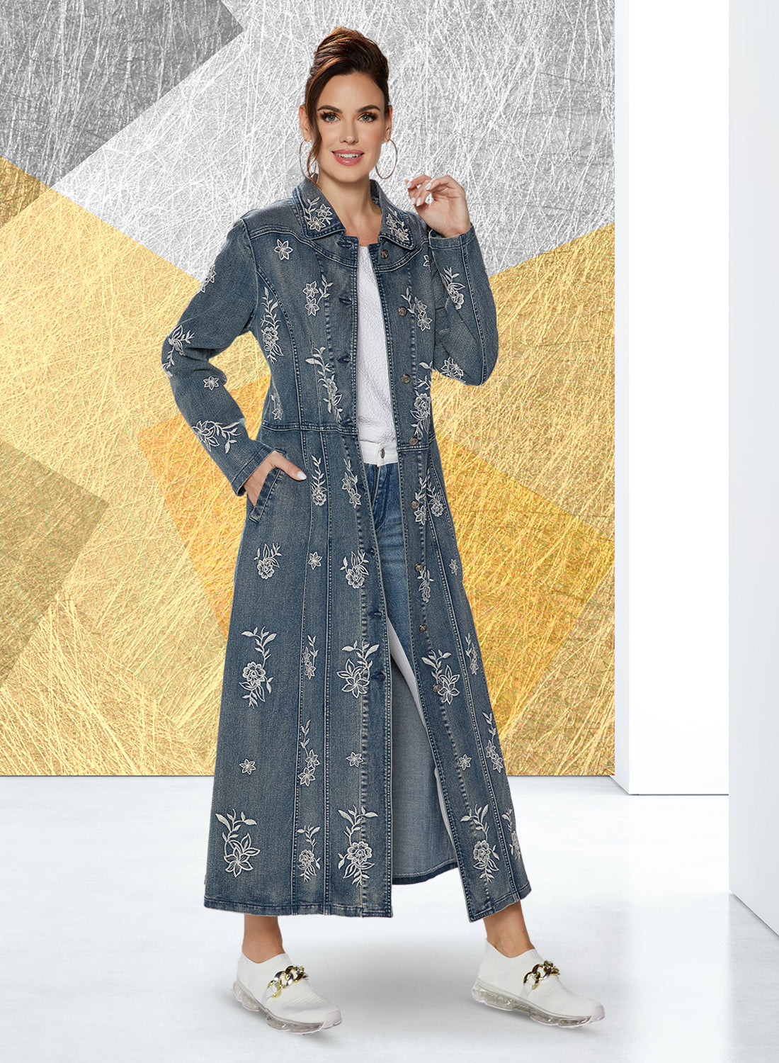 Donna Vinci Jeans Style 8488 ,BLUE, 1 Pc. Dress / Duster