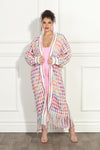 Luxe Moda Style LM-280,1 Pc. Long Cardigan,APRICOT/MULTI